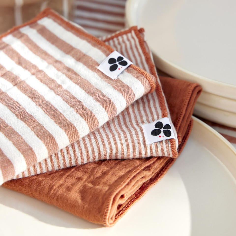 Lot de 3 Serviettes de Table Gaze de coton Rayée ROMIE