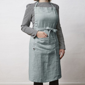 Tablier en Lin Lavé SOLINE Couleur:Azur Dimensions:70 x 85 L'Effet Papillon