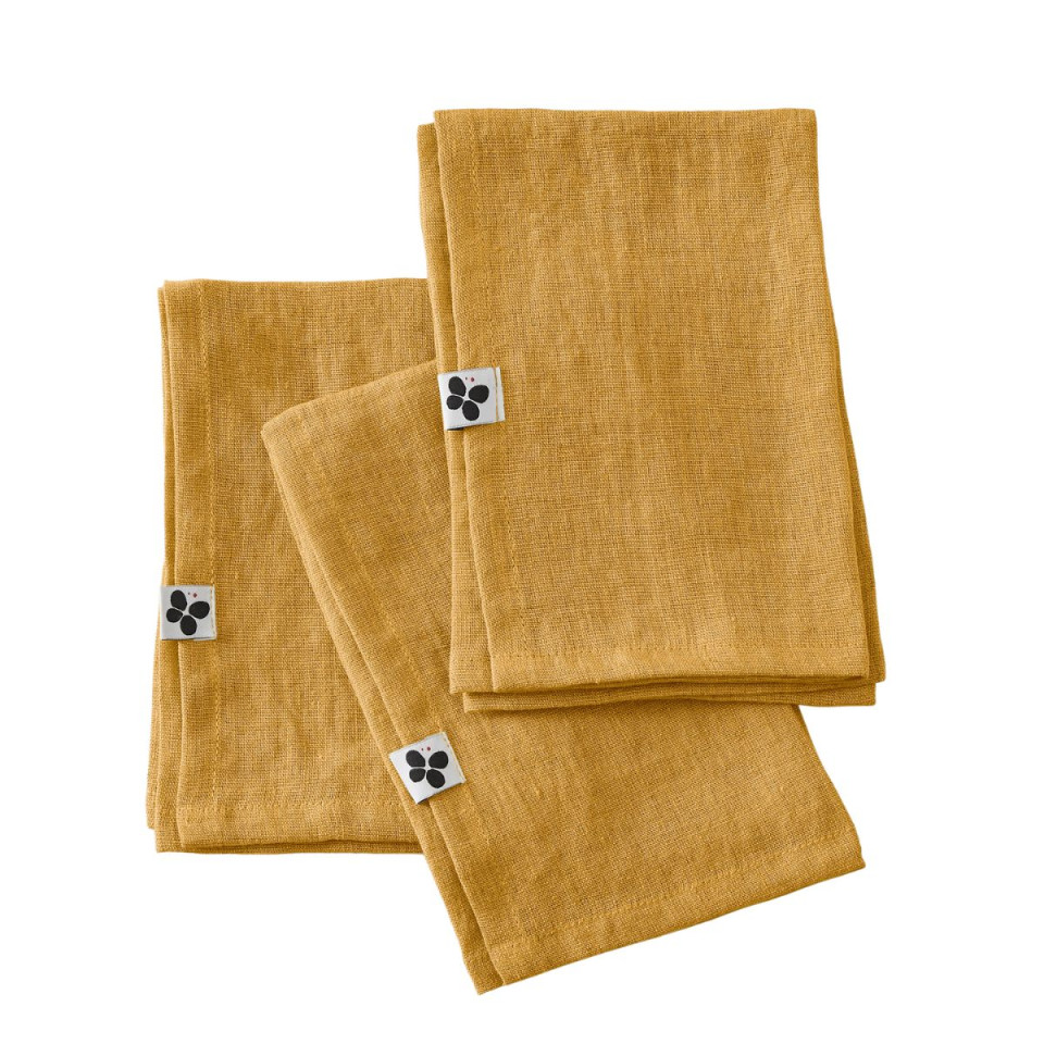 Lot de 3 Serviettes en Lin Lavé SOLINE Couleur:Miel Dimensions:40 x 40 L'Effet Papillon