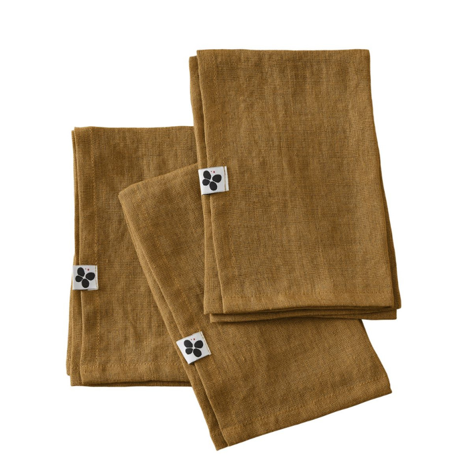 Lot de 3 Serviettes en Lin Lavé SOLINE Couleur:Caramel Dimensions:40 x 40 L'Effet Papillon