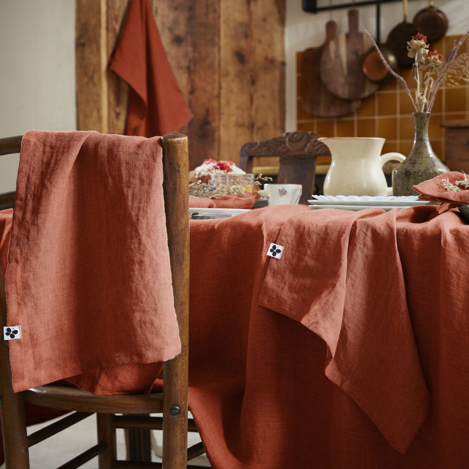 Lot de 3 Serviettes en Lin Lavé SOLINE Couleur:Paprika Dimensions:40 x 40 L'Effet Papillon