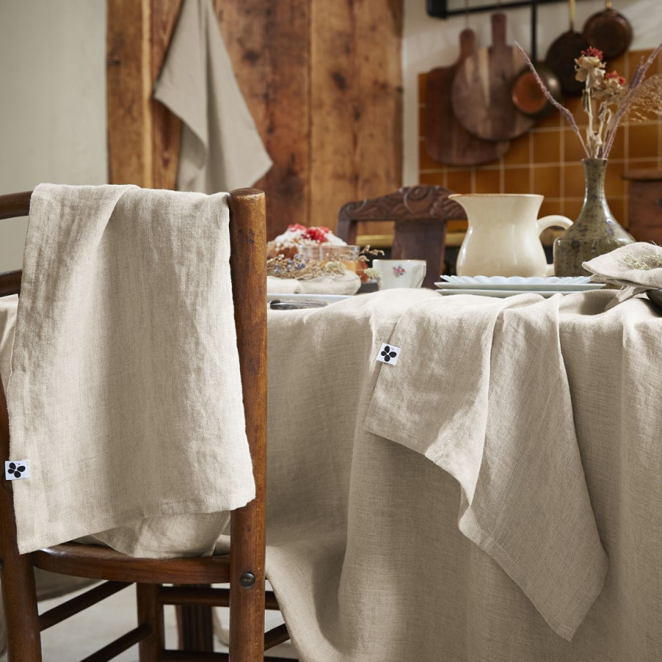Lot de 3 Serviettes en Lin Lavé SOLINE Couleur:Sable Dimensions:40 x 40 L'Effet Papillon