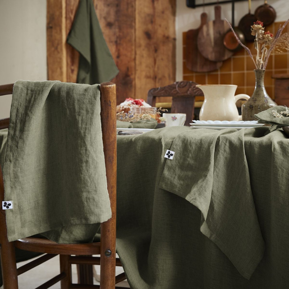 Lot de 3 Serviettes en Lin Lavé SOLINE Couleur:Thym Dimensions:40 x 40 L'Effet Papillon