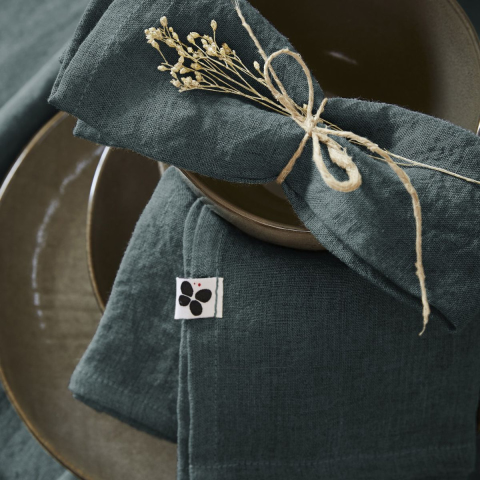 Lot de 3 Serviettes en Lin Lavé SOLINE Couleur:Ardoise Dimensions:40 x 40 L'Effet Papillon