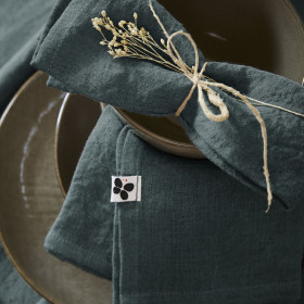 Lot de 3 Serviettes en Lin Lavé SOLINE Couleur:Ardoise Dimensions:40 x 40 L'Effet Papillon