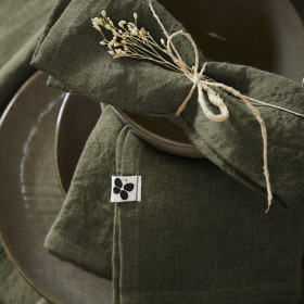 Lot de 3 Serviettes en Lin Lavé SOLINE Couleur:Thym Dimensions:40 x 40 L'Effet Papillon