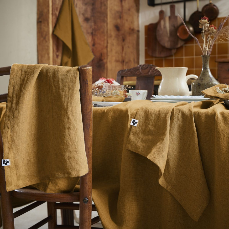 Lot de 3 Serviettes en Lin Lavé SOLINE Couleur:Caramel Dimensions:40 x 40 L'Effet Papillon