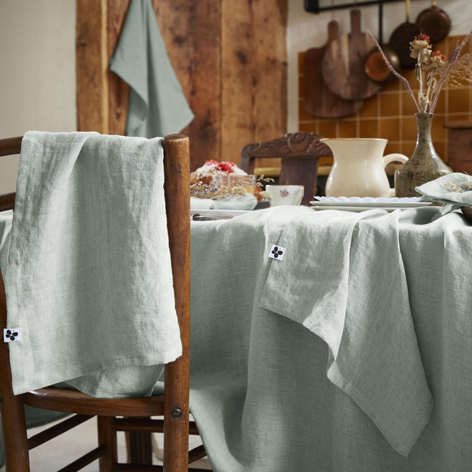 Lot de 3 Serviettes en Lin Lavé SOLINE Couleur:Eucalyptus Dimensions:40 x 40 L'Effet Papillon