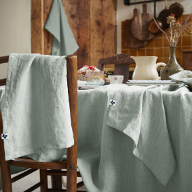 Lot de 3 Serviettes en Lin Lavé SOLINE Couleur:Eucalyptus Dimensions:40 x 40 L'Effet Papillon