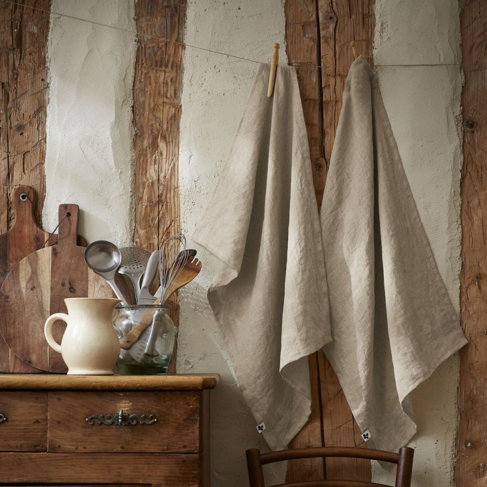 Lot de 2 torchons Lin Lavé SOLINE Couleur:Sable Dimensions:50 x 70 L'Effet Papillon