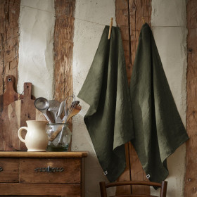 Lot de 2 torchons Lin Lavé SOLINE Couleur:Thym Dimensions:50 x 70 L'Effet Papillon