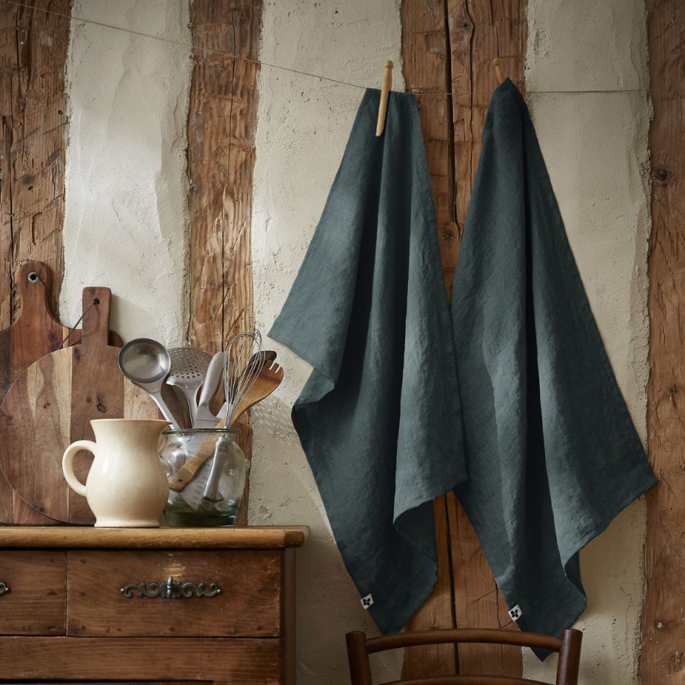 Lot de 2 torchons Lin Lavé SOLINE Couleur:Ardoise Dimensions:50 x 70 L'Effet Papillon