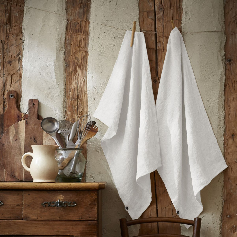 Lot de 2 torchons Lin Lavé SOLINE Couleur:Craie Dimensions:50 x 70 L'Effet Papillon