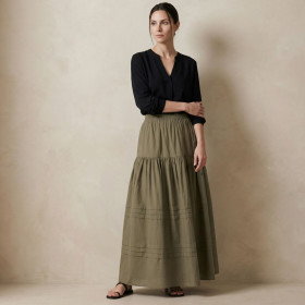 Jupe Longue en Coton LUXOR Couleur:Army Green  JC Sophie