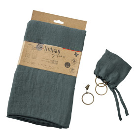 Rideau ajustable + 8 anneaux pince Lin Lavé SOLINE Couleur:Ardoise Dimensions:140 x 270 L'Effet Papillon