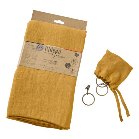 Rideau ajustable + 8 anneaux pince Lin Lavé SOLINE Couleur:Miel Dimensions:140 x 270 L'Effet Papillon
