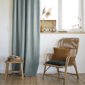 Rideau ajustable + 8 anneaux pince Lin Lavé SOLINE Couleur:Azur Dimensions:140 x 270 L'Effet Papillon