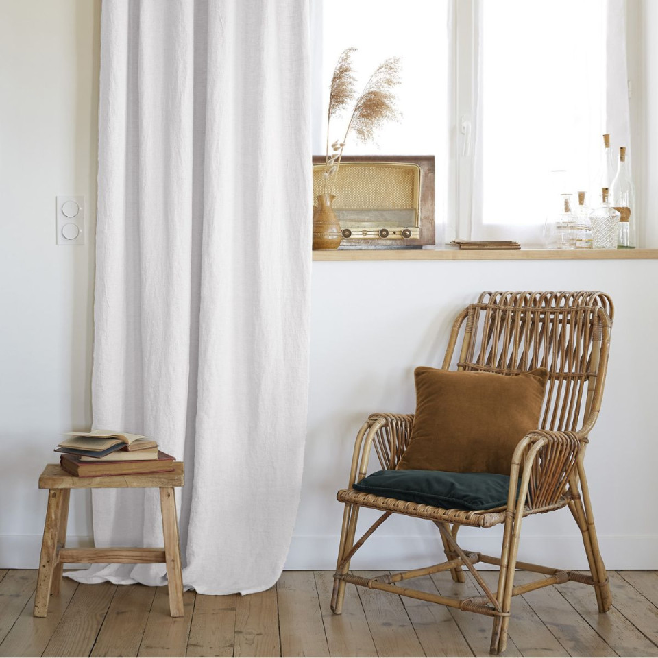 Rideau ajustable + 8 anneaux pince Lin Lavé SOLINE Couleur:Craie Dimensions:140 x 270 L'Effet Papillon