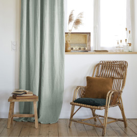 Rideau ajustable + 8 anneaux pince Lin Lavé SOLINE Couleur:Eucalyptus Dimensions:140 x 270 L'Effet Papillon