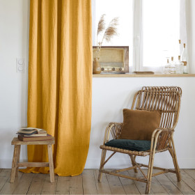 Rideau ajustable + 8 anneaux pince Lin Lavé SOLINE Couleur:Miel Dimensions:140 x 270 L'Effet Papillon