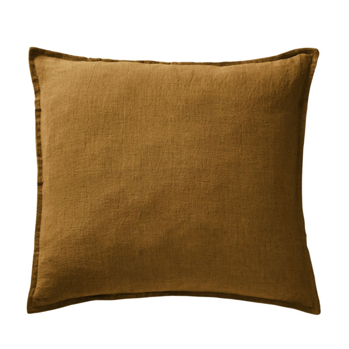 Taie d'oreiller en Lin Lavé SOLINE Couleur:Caramel  L'Effet Papillon