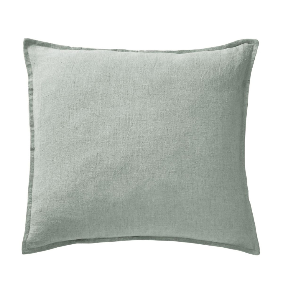 Taie d'oreiller en Lin Lavé SOLINE Couleur:Eucalyptus  L'Effet Papillon