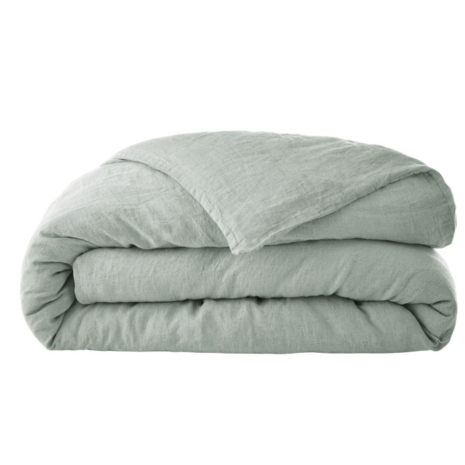 Housse de Couette Lin Lavé SOLINE Couleur:Eucalyptus  L'Effet Papillon