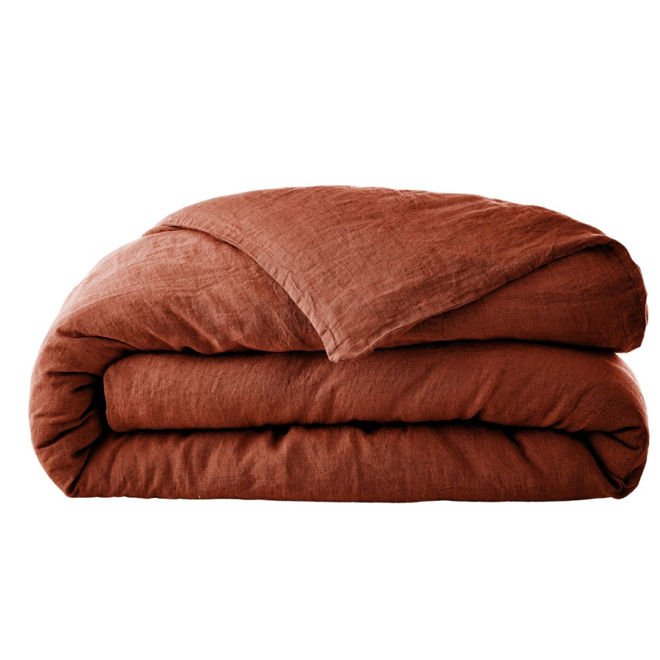 Housse de Couette Lin Lavé SOLINE Couleur:Paprika  L'Effet Papillon