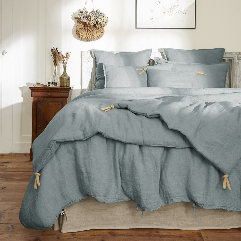 Housse de Couette Lin Lavé SOLINE Couleur:Azur  L'Effet Papillon