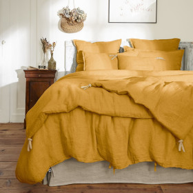Housse de Couette Lin Lavé SOLINE Couleur:Miel  L'Effet Papillon