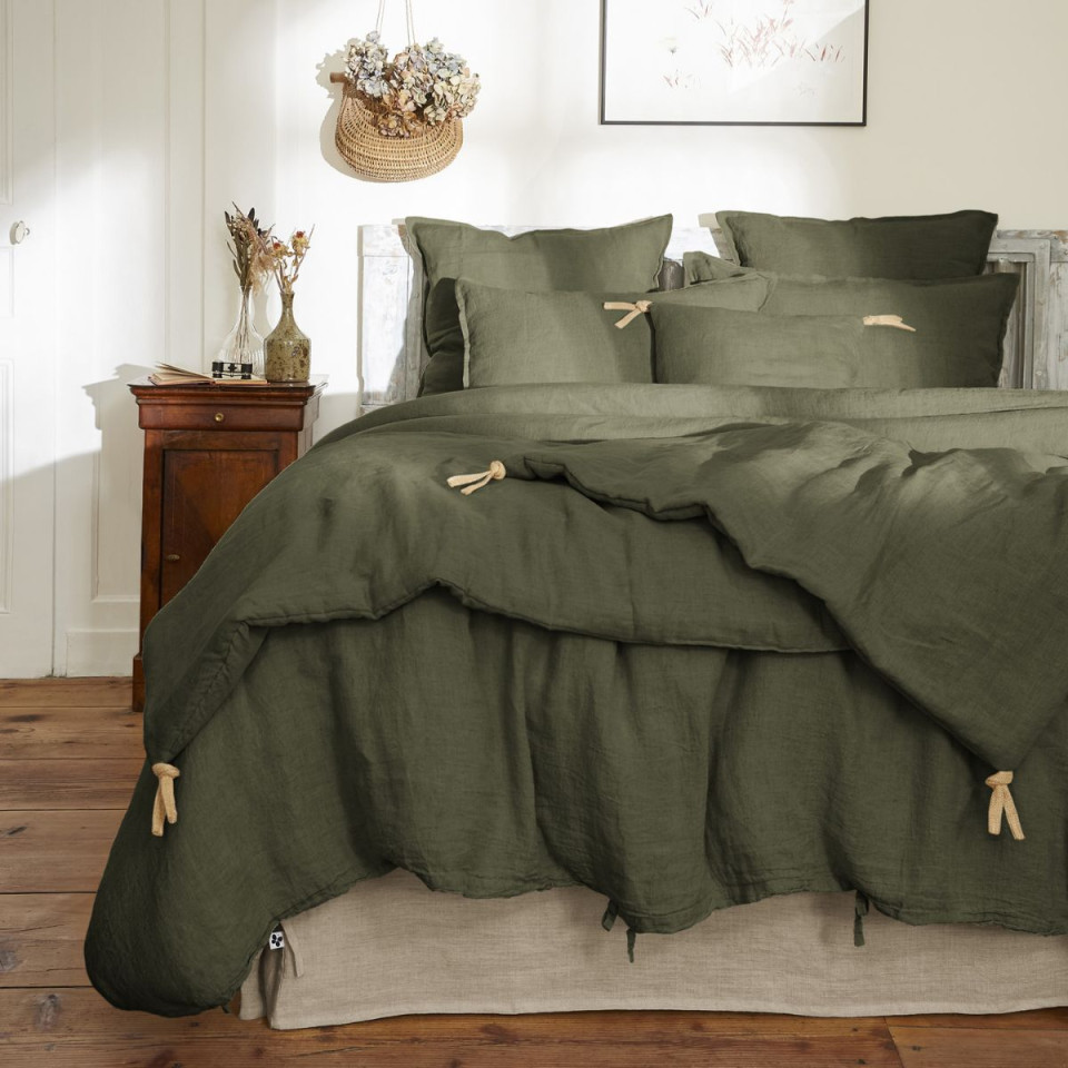 Housse de Couette Lin Lavé SOLINE Couleur:Thym  L'Effet Papillon