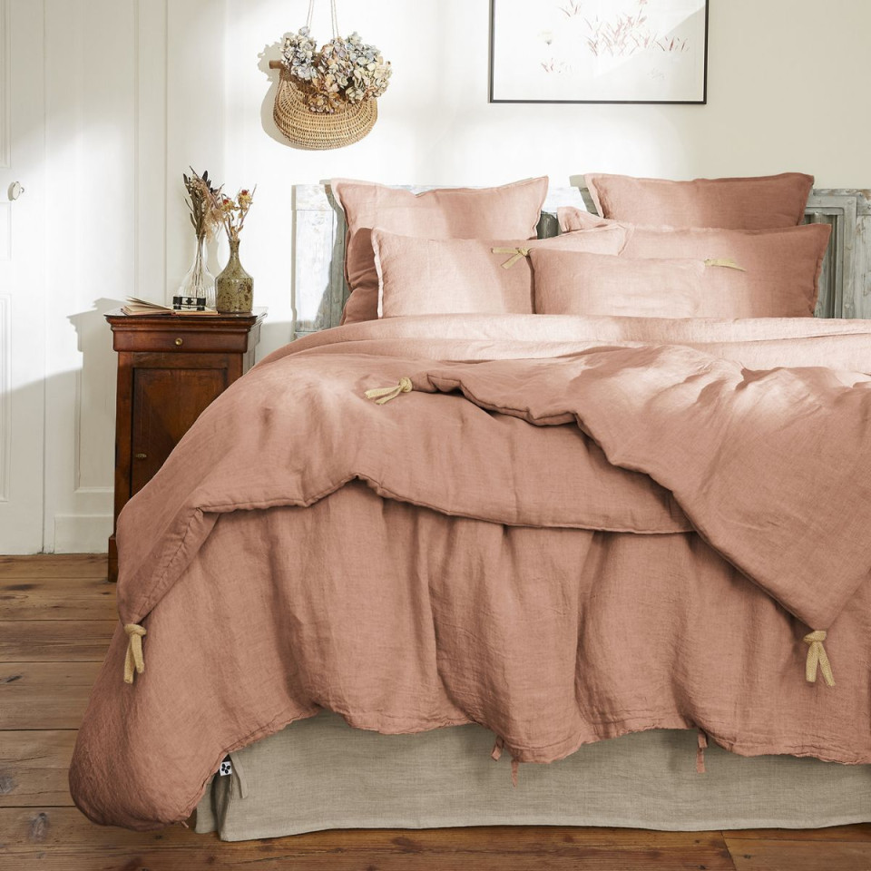 Housse de Couette Lin Lavé SOLINE Couleur:Vieux Rose  L'Effet Papillon