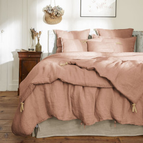 Housse de Couette Lin Lavé SOLINE Couleur:Vieux Rose  L'Effet Papillon