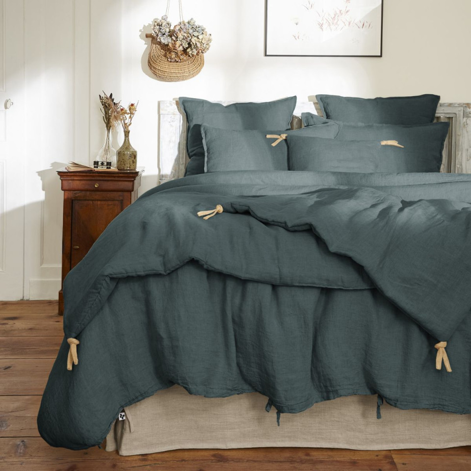 Housse de Couette Lin Lavé SOLINE Couleur:Ardoise  L'Effet Papillon