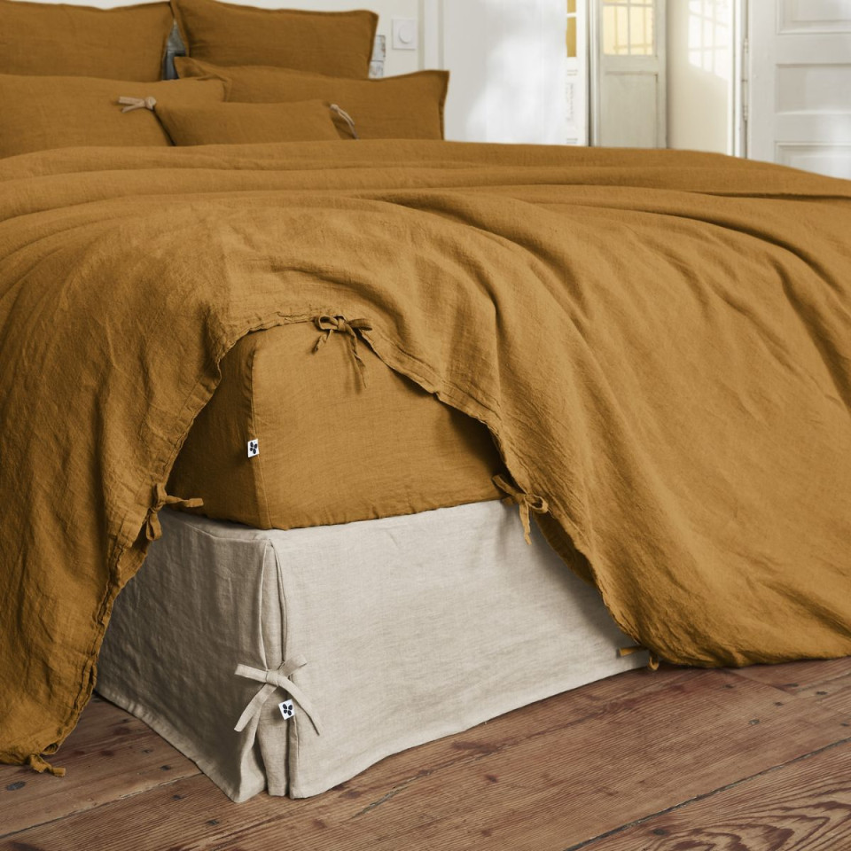 Housse de Couette Lin Lavé SOLINE Couleur:Caramel  L'Effet Papillon