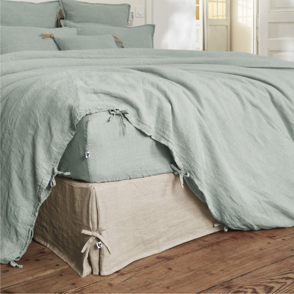 Housse de Couette Lin Lavé SOLINE Couleur:Eucalyptus  L'Effet Papillon