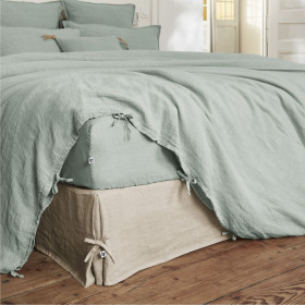 Housse de Couette Lin Lavé SOLINE Couleur:Eucalyptus  L'Effet Papillon