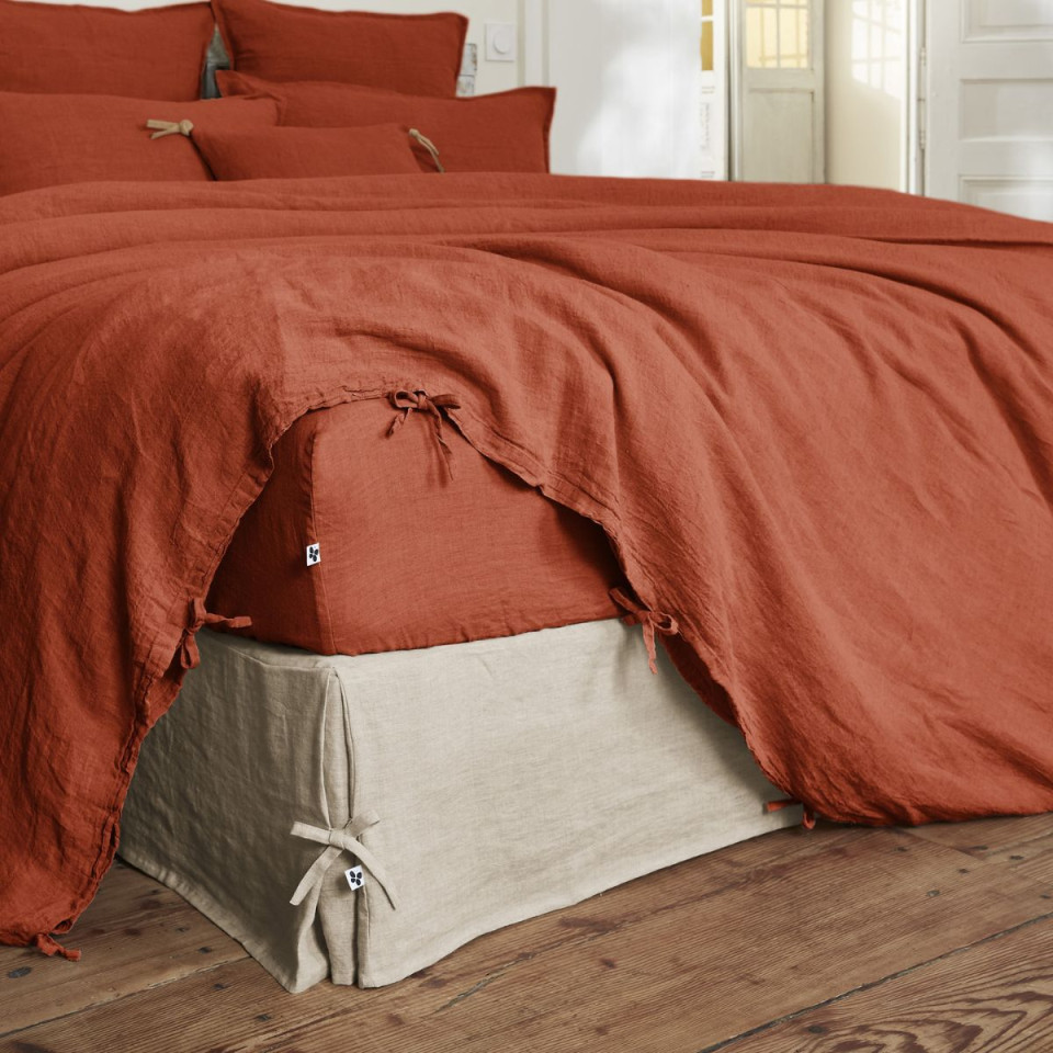 Housse de Couette Lin Lavé SOLINE Couleur:Paprika  L'Effet Papillon
