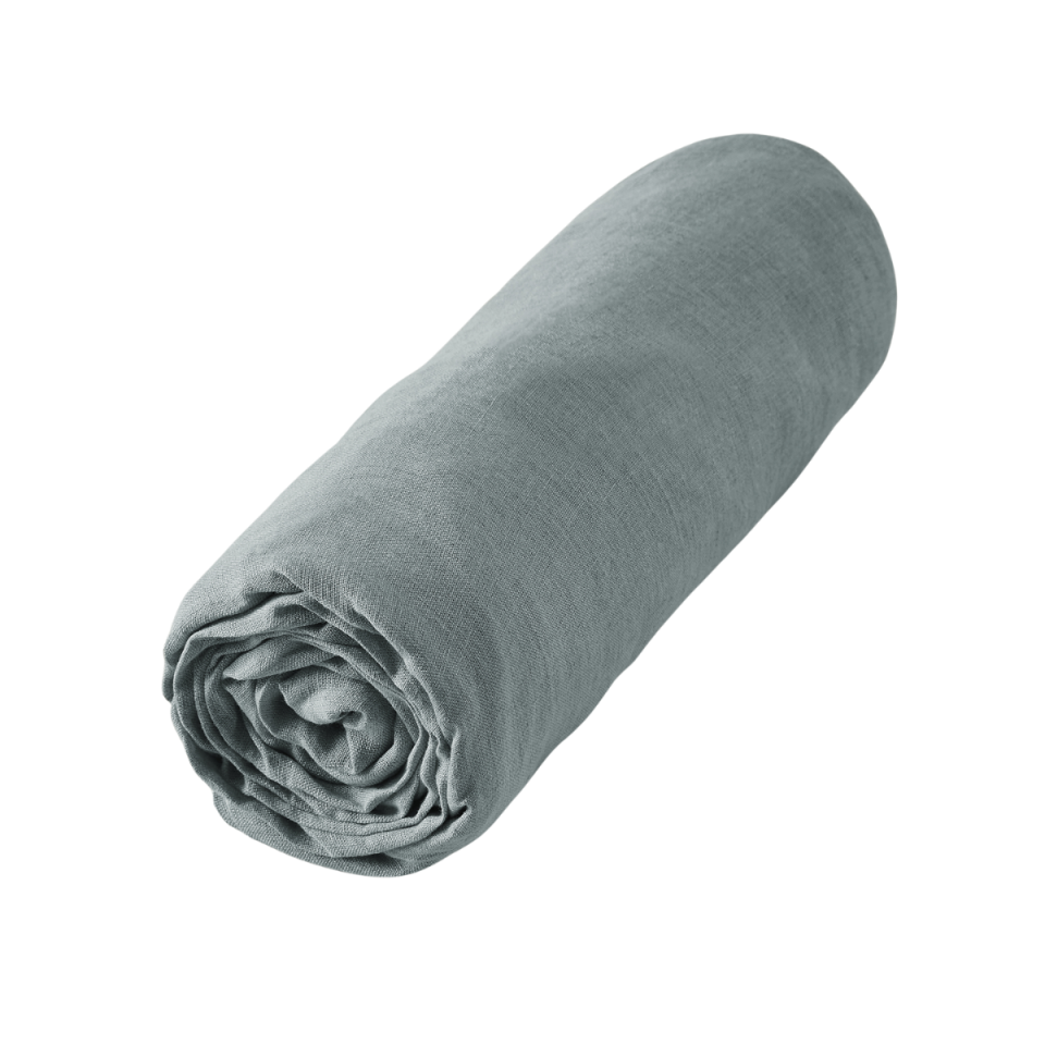 Drap Housse Lin Lavé SOLINE Couleur:Azur  L'Effet Papillon