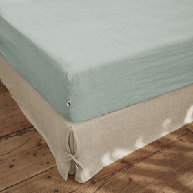 Drap Housse Lin Lavé SOLINE Couleur:Eucalyptus  L'Effet Papillon