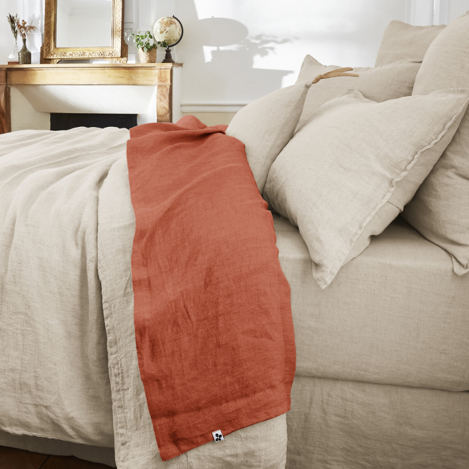 Drap Plat Lin Lavé SOLINE Couleur:Paprika  L'Effet Papillon