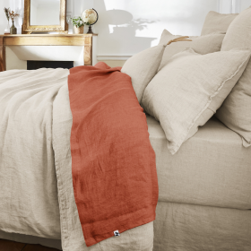 Drap Plat Lin Lavé SOLINE Couleur:Paprika  L'Effet Papillon