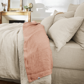 Drap Plat Lin Lavé SOLINE Couleur:Vieux Rose  L'Effet Papillon
