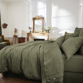 Drap Plat Lin Lavé SOLINE Couleur:Thym  L'Effet Papillon