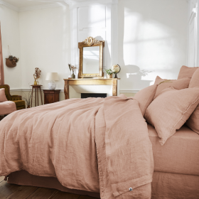 Drap Plat Lin Lavé SOLINE Couleur:Vieux Rose  L'Effet Papillon