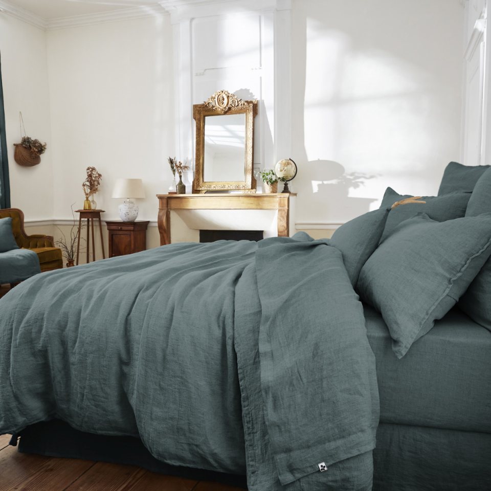 Drap Plat Lin Lavé SOLINE Couleur:Ardoise  L'Effet Papillon