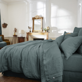 Drap Plat Lin Lavé SOLINE Couleur:Ardoise  L'Effet Papillon