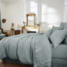 Drap Plat Lin Lavé SOLINE Couleur:Azur  L'Effet Papillon