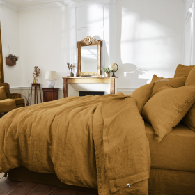 Drap Plat Lin Lavé SOLINE Couleur:Caramel  L'Effet Papillon