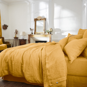 Drap Plat Lin Lavé SOLINE Couleur:Miel  L'Effet Papillon